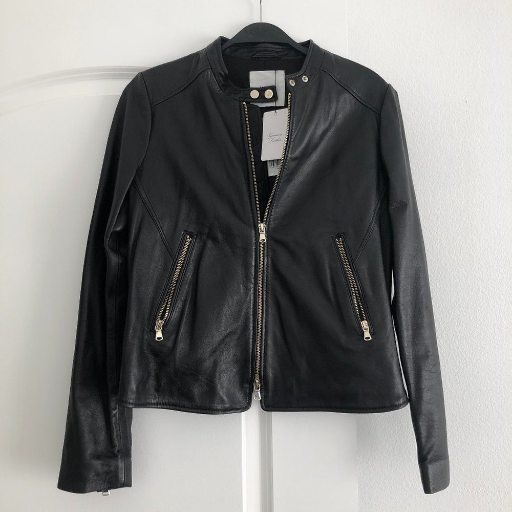 Women's Mango Black Leather Jacket size S